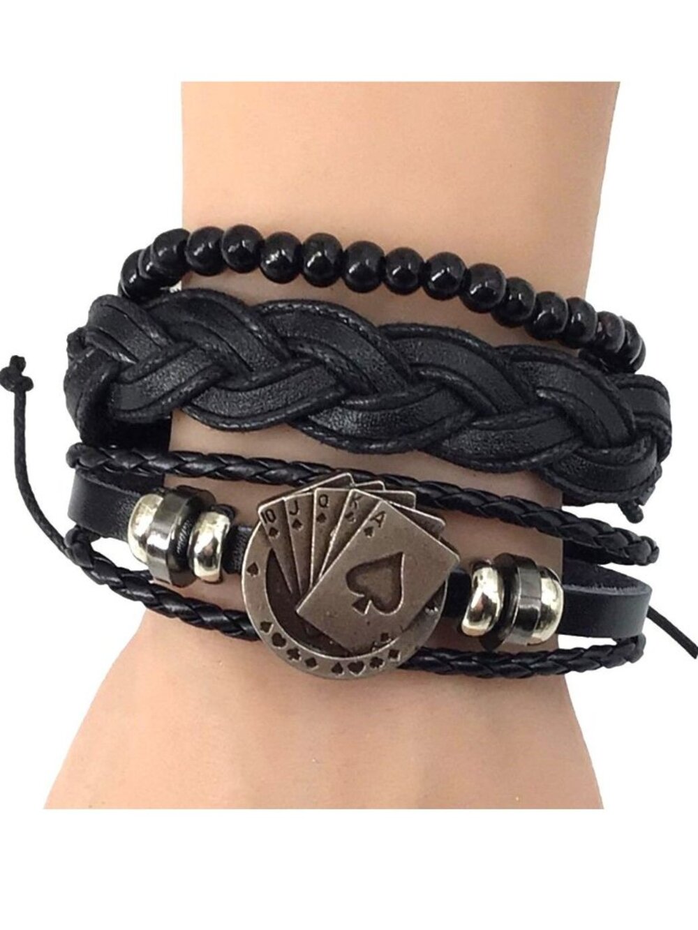 Poker Theme Mens Bracelet Stack Slider Stretch Leather New